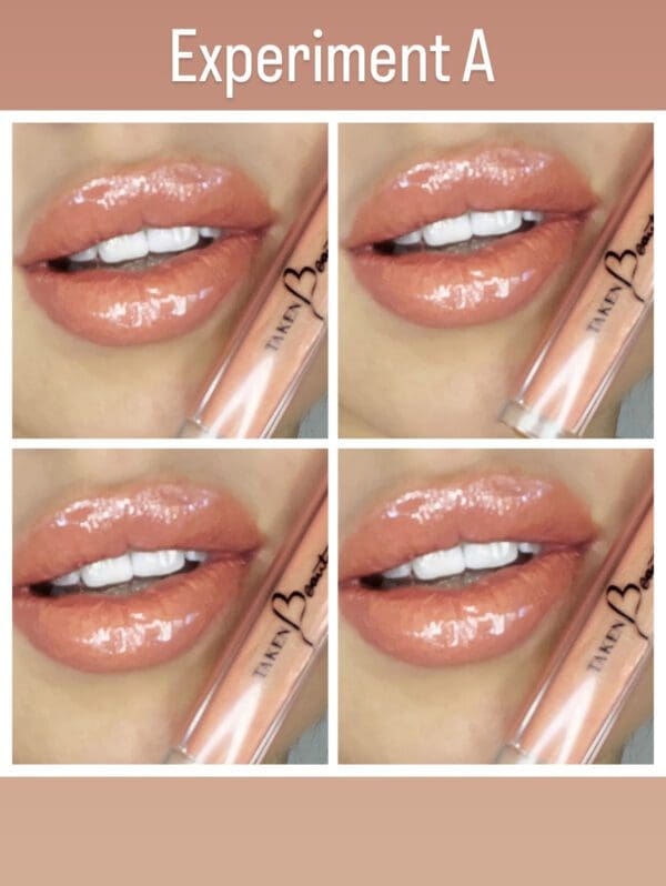 A close up of the lips with different shades of lip gloss