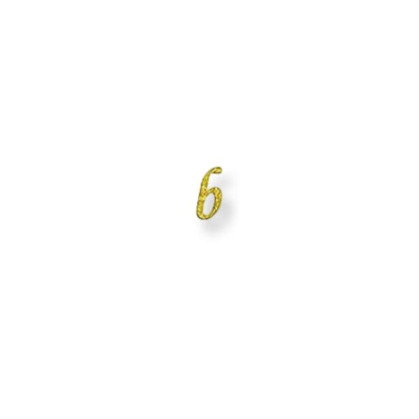 A number six in gold on top of a white background.