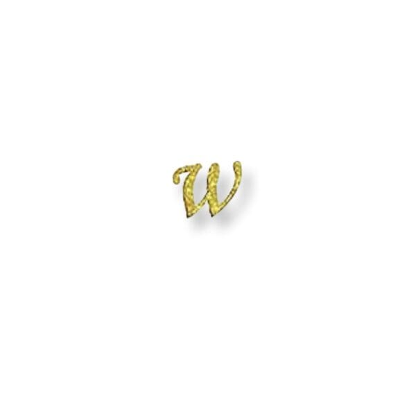 A gold letter w with diamond accents.